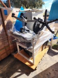 Group of Mobile Office Chairs, (1) Metal 4-Drawer File Cabinet, (3) Blue Plastic Tables, Etc
