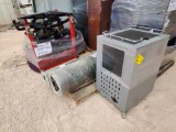 (2) Black Rubber Flooring Rolls, Silver Audio Visual Cart, (3) Purple Arm Chairs, etc,