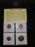 (4) Old Proof Coins (1962 Nickel,1964 Cent, 1982 Dime, 1978 Quarter)