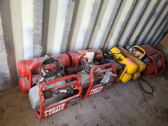 (1) Stanley Bostitch Air Compressor, (3) Porter Cable Compressor, (1) Delta Compressor