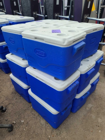 Group of Blue Coleman Performance Coolers