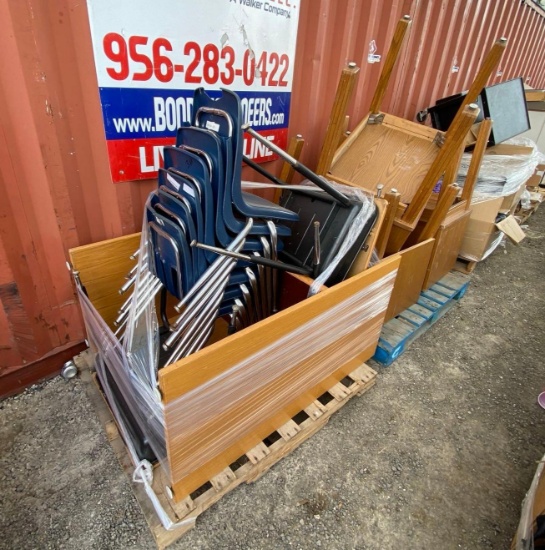 (2) Pallets w/Student Chairs, Wooden Desk Tables, Student Desks, Office Wood Desk Table