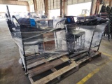 Group of Sled Waiting Chairs, (2) Book Rack Carts, (1) Foldable Wheelchair, (1) Mobile Computer Desk