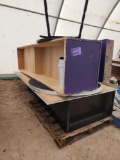 (2) Wooden Award Podiums, (1) Filing Cabinet, (1) Cork Board w/ Aluminum Frame, Plus