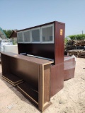 Brown Wooden Commercial Office L-Desk w/Hutch, (1) Brown Shelf-Casing...