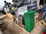 (2) Pallets w//Green and Black Food Trays, Plastic Food To-Go Containers, Fryer Machine and Baskets,