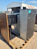 (1) Panasonic Microwave, (1) Wooden Desk, (2) Filing Cabinets, (1) Carpet Extractor, Plus