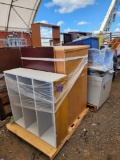 Group of Wooden Shelves, Group of Desk Top Computers, Group of Wooden Cabinets on 2 Pallets