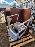 Class Room Chairs, Wooden Table, HP Fax Machine, Flag, Chair, Wooden Desk on 2 Pallets