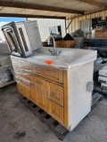 Bathroom Vanity Base Cabinet W/ Top, Stainless Steel Water Fountain, Cleaning Supplies