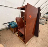 (1) Wooden Commercial Office Desk, (1) Dry-Erase Board Stand, (1) Brown Sofa, (1) Teal Cushion, Plus