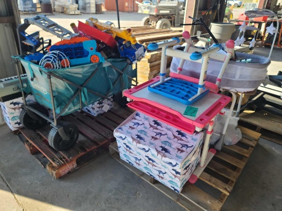 (2) Pallets w/ Kid Toy, Electrical Piano, Misc.