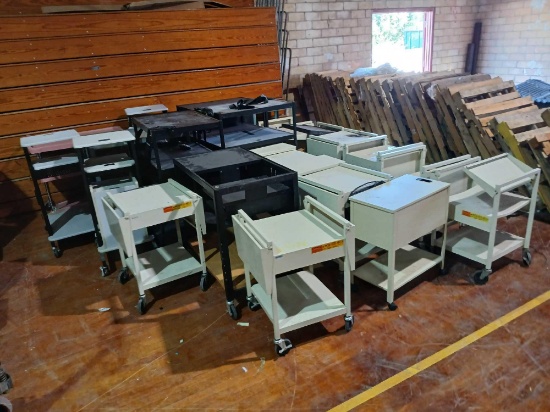Group of Bretford media table, Rollaround Tv Stand, Standup Computer Desk, Rollaround Kitchen Cart