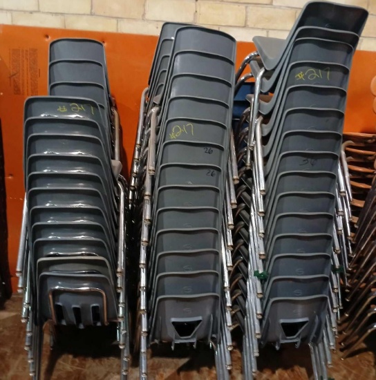 Group of Gray Plastic Stackable Student Chairs