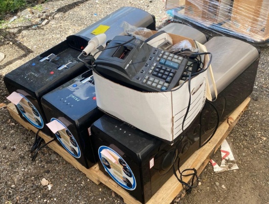 (1) Pallet w/ (3) Primo Hot and Cold Water Dispensers, and (1) Box w/ Calculators and Misc. Items