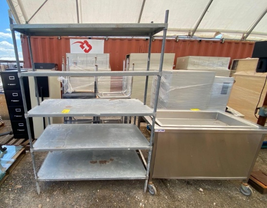 (1) Stainless Steel 5-Tier Storage Kitchen Shelving, (1) Atlas Mobile Stainless/S Comm. Cold Food