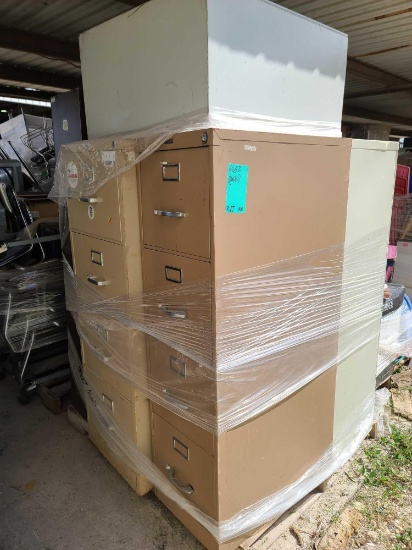 (1) Pallet w/ File Cabinets and (1) Wooden Storage Book Shelf