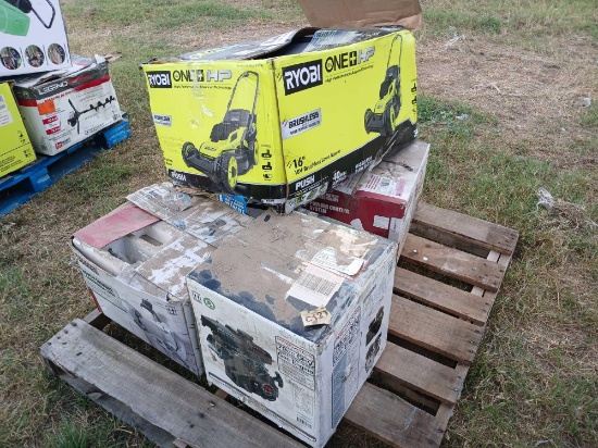 (5) Variety Boxes w/16" 18V Brushless Lawn Mower, 8" Bench Grider, Gas Engine, Marine Winch, etc.