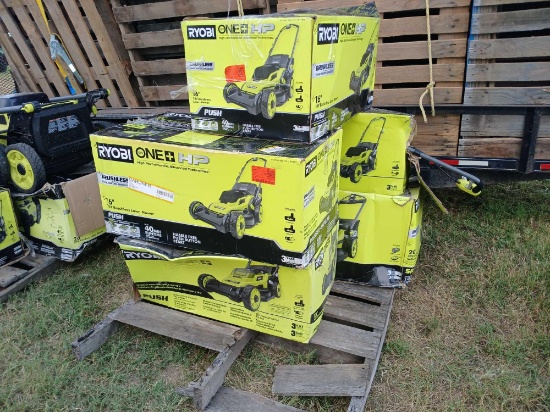 (5) Boxes of Ryobi 16" 18V Brushless Lawn Mowers