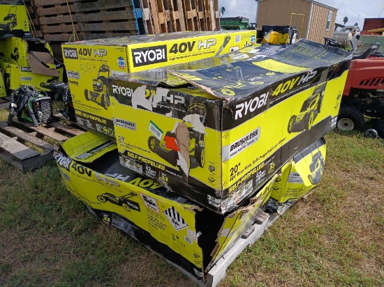 Pallet w/ (4) RYOBI 40V HP Brushless Self-Propelled Lawn Mowers