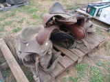 (3) Brown Leather Western Horse Saddles on Pallet