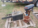 (1) Craftsman Drill Press, (1) Craftsman Chainsaw w/ Storage Case, (1) Husqvarna Chainsaw on Pallet