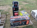 Pallet w/ (1) Husky 20 Gal. Air Compressor 200PSI, (1) Ryobi 18V One+ 13