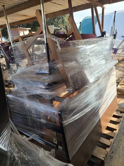 (2) Pallets w/ Student Tables, Rolling Chair, Wooden Chairs