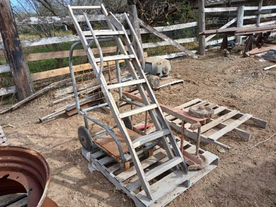 Pallet w/ Vintage Cotton Bale Hand Truck, Saftey Ladder