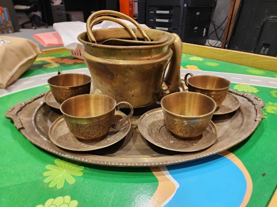 Set of Antique Brass Tea Set