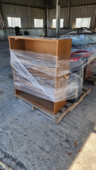 (1) Penvey PRI5 Speaker, (1) Whiteboard Easel, (1) Bookshelf, (1) Wood Organizing Divider on Pallet