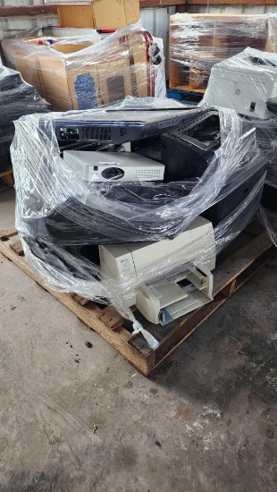 Group of Assorted Printers, (1) LG TV, (1) Elmo Projector on Pallet