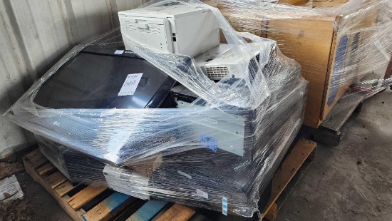 Group of Assorted Printers, (1) LG TV, (2) Projectors on Pallet