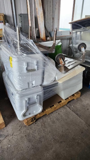 (2) Drain Ramps, Stainless Steel Pans, 12 Quart Pot, Sunkist Slicer, ETC.