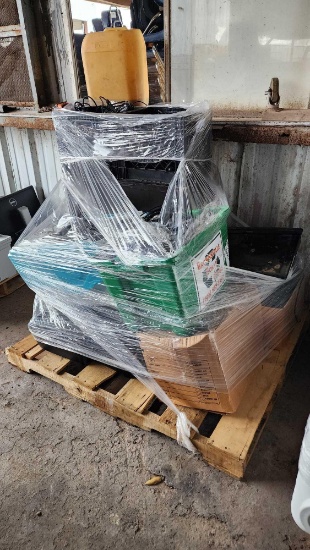 Pallet w/ Boxes of Keyboards, Bins of Laptop Chargers, Assorted Transceiver Radio Chargers