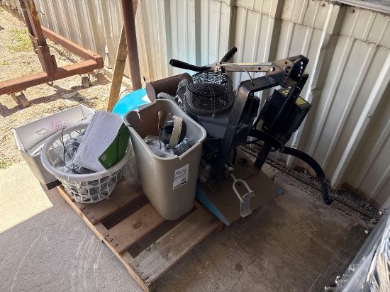 (1) Pallet w/ Floor Cleaning Machine, Computer Cables, (1) Computer Headset, etc.