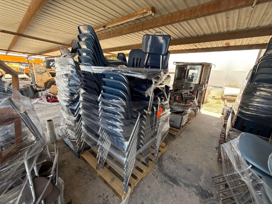 Group of Assorted Navy Stackable Desk Chairs on Pallet
