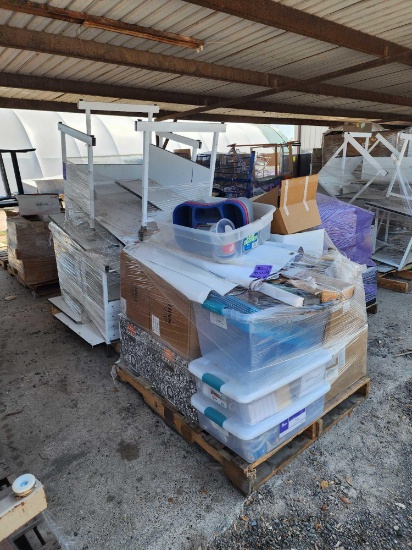 (2) Pallets w/ Table Desks, Boxes of Printer Toners, (1) Roll of Reynolds Wax Paper, etc.