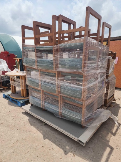 (2) Round Tables, Group of Wood Cushioned Chairs on (2) Pallets
