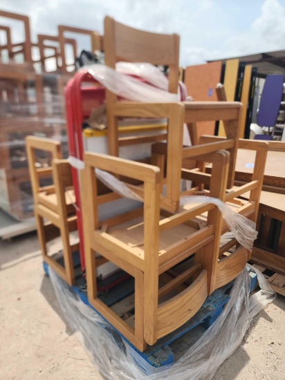 Pallet w/ Wood Chairs, (2) Platform Dollies