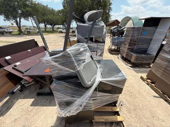 (1) Pallet w/ Chair, (2) Microwaves, Office Supplies