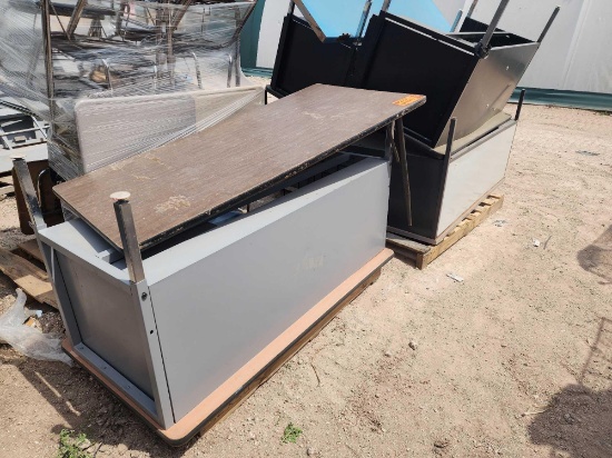 (3) Office Desks w/ Drawers, (1) Table on (2) Pallets