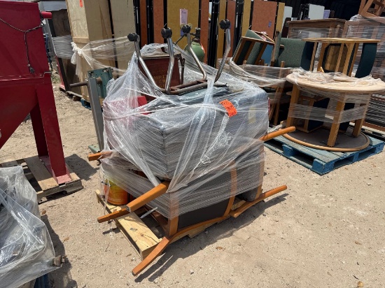 Pallet w/ (2) Wood Chairs, (1) Utility Dolly, (1) Rolling Desk Chair, (1) Small Propane Tank, etc.