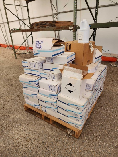 Pallet w/ Boxes of Victoria Bay Can Liners, Performance Plus Skin Cleansers, Seatex Hand Sanitizer