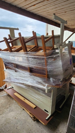 (5) Tables, (3) Wooden Chairs on Pallet