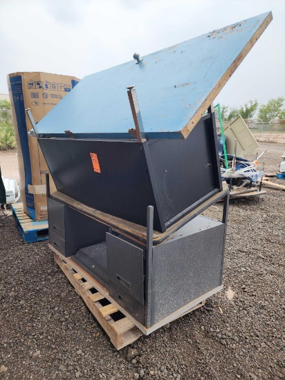 (2) Metal Teacher's Desks w/ Drawers, (1) Blue Door on Pallet