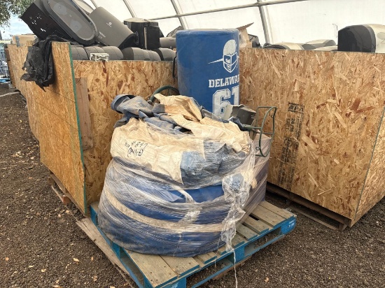 (1) Pallet w/ Tackle Dummy, (1) Wet Wipe Dispenser, (1) Blue & White Tarp