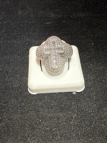 Cross Ring 925 Silver w/ Diamonds, (*INSIDE OFFICE*)