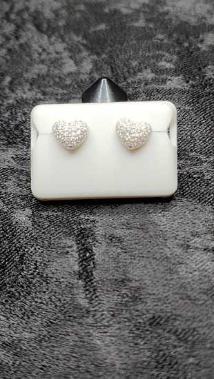 Heart Diamond Sterling Silver Earrings, Half CTW,(*INSIDE OFFICE*)