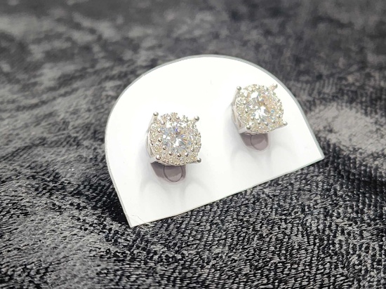 Diamond Sterling Silver Earrings, One CTW, (*INSIDE OFFICE*)